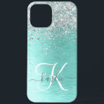 Case-Mate iPhone Case Parties scintillant argentée turquoise en métal br<br><div class="desc">Personnalisez facilement ce design branché de boîtier de téléphone chic avec une jolie parties scintillant brillante en argent sur un arrière - plan métallique brossé turquoise.</div>