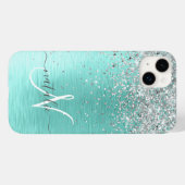 Coques Case-Mate iPhone Parties scintillant argentée turquoise en métal br (Verso (horizontal))