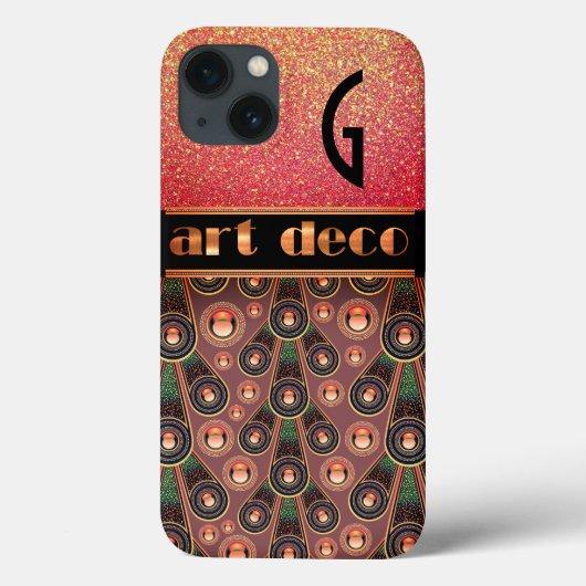 Coques Case-Mate iPhone Parties scintillant Art déco look pêche vert noir (Verso)