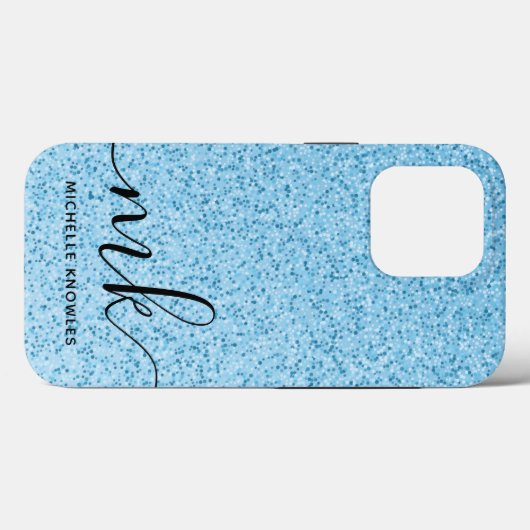 Coques Case-Mate iPhone Parties scintillant bleu clair Bokeh Custom Monogr (Verso (horizontal))