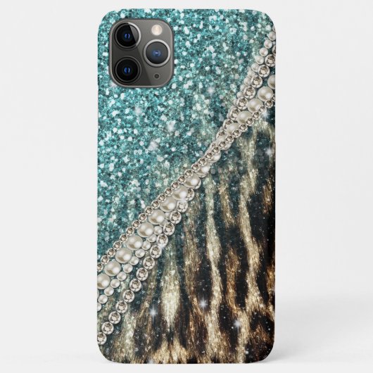 Coques Case-Mate iPhone Parties scintillant Bleu Empreinte de léopard chic (Dos)