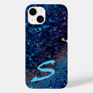 Coque Pour iPhone 14 Parties scintillant bleu marine monogramme