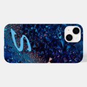 Coques Case-Mate iPhone Parties scintillant bleu marine monogramme (Verso (horizontal))