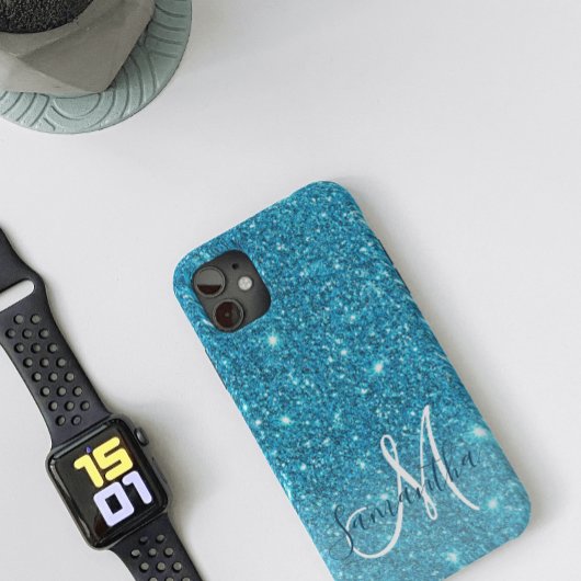 Coques Case-Mate iPhone Parties scintillant bleu moderne éclaboussures Nom