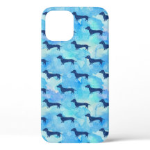 Parties scintillant bleue Aquarelle Dachshund Moti