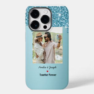 Coque Pour iPhone 14 Pro Parties scintillant Bleue Moderne Personnalisé Amo