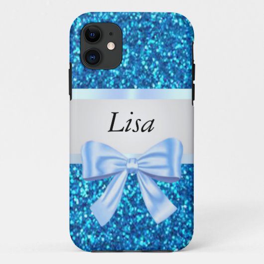 Coques Case-Mate iPhone Parties scintillant bleue personnalisée Bow bleu (Dos)