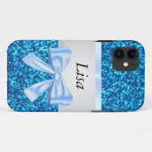 Coques Case-Mate iPhone Parties scintillant bleue personnalisée Bow bleu (Dos (Horizontal))