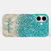 Coques Case-Mate iPhone Parties scintillant bleue turquoise, marbre gris m (Verso (horizontal))