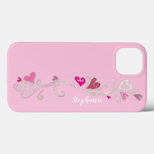 Coques Case-Mate iPhone Parties scintillant Coeurs roses Fille fille (Verso (horizontal))
