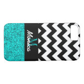 Coques Case-Mate iPhone Parties scintillant Cyan Chevron noir personnalisé (Dos (Horizontal))
