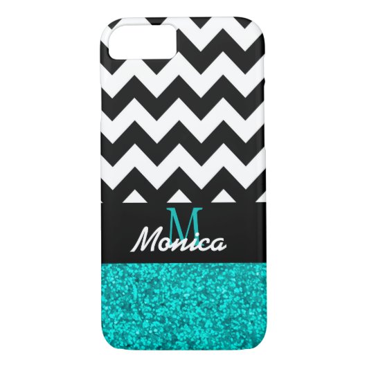 Coques Case-Mate iPhone Parties scintillant Cyan Chevron noir personnalisé (Dos)