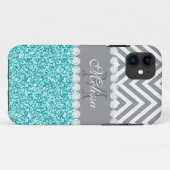 COQUES Case-Mate iPhone PARTIES SCINTILLANT D'AQUA, CHEVRON GRIS, MONOGRAM (Dos (Horizontal))