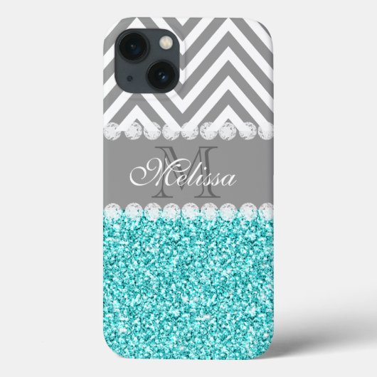 Coques Case-Mate iPhone Parties scintillant D'AQUA, CHEVRON GRIS, MONOGRAM (Verso)