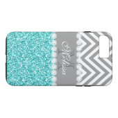 COQUES Case-Mate iPhone PARTIES SCINTILLANT D'AQUA, CHEVRON GRIS, MONOGRAM (Dos (Horizontal))