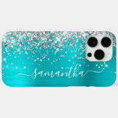 Coques Case-Mate iPhone Parties scintillant d'argent Aqua Blue Metallic Gi (Verso (horizontal))