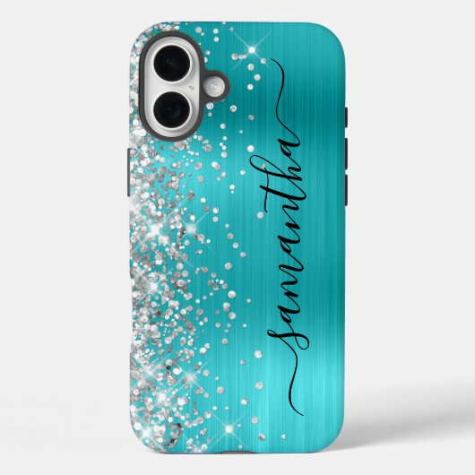 Coques Case-Mate iPhone Parties scintillant d'argent Aqua Metallic Girl Si (Verso)