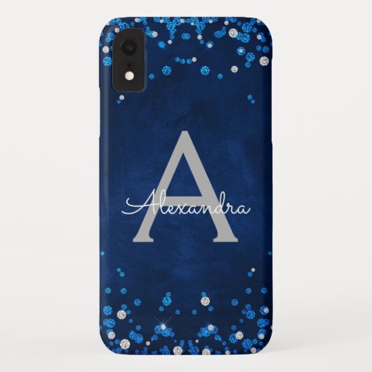 Coques Case-Mate iPhone Parties scintillant d'argent bleu moderne Confetti (Dos)