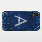 Coques Case-Mate iPhone Parties scintillant d'argent bleu moderne Confetti (Dos (Horizontal))