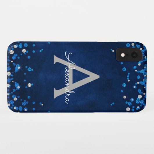 Coques Case-Mate iPhone Parties scintillant d'argent bleu moderne Confetti (Dos (Horizontal))