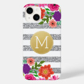 Coques Case-Mate iPhone Parties scintillant d'argent, Fleurs, Rayures, Mon (Verso)