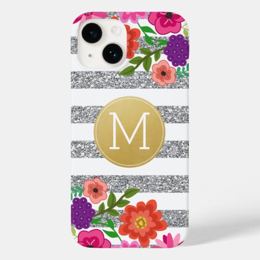Coques Case-Mate iPhone Parties scintillant d'argent, Fleurs, Rayures, Mon (Verso)