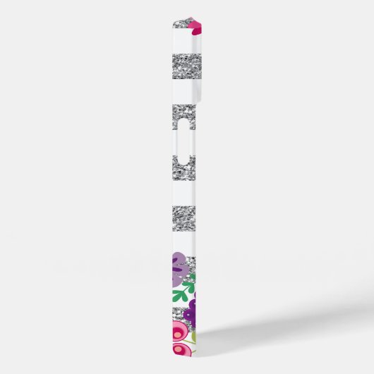 Coques Case-Mate iPhone Parties scintillant d'argent, Fleurs, Rayures, Mon (Verso / Droite)