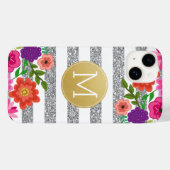 Coques Case-Mate iPhone Parties scintillant d'argent, Fleurs, Rayures, Mon (Verso (horizontal))
