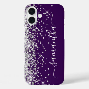 Coques iPhone 16 Plus Parties scintillant d'argent foncé violet marque f