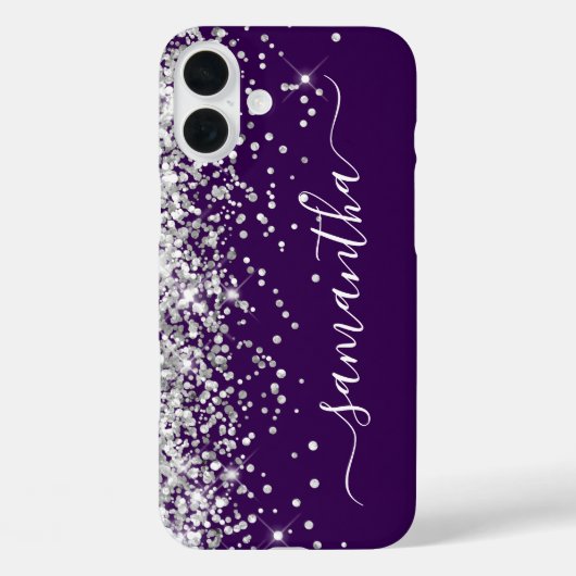 Coques Case-Mate iPhone Parties scintillant d'argent foncé violet marque f (Verso)