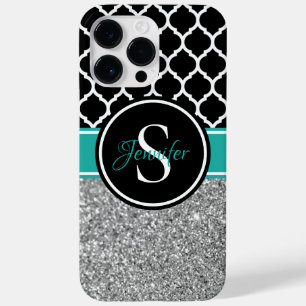 Coque Pour Pour iPhone 14 Pro Max Parties scintillant d'argent Monogramme de treilli