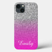 Coques Case-Mate iPhone Parties scintillant d'argent Neon rose Ombre perso (Verso)