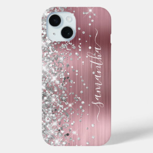 Coque Pour iPhone 15 Parties scintillant d'argent Pink Foil Signature m