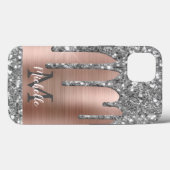 Coques Case-Mate iPhone Parties scintillant d'argent Rose Monogramme métal (Verso (horizontal))