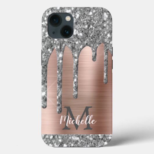 Coques Case-Mate iPhone Parties scintillant d'argent Rose Monogramme métal (Verso)