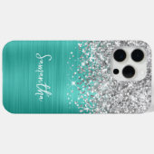 Coques Case-Mate iPhone Parties scintillant d'argent Turquoise Nom (Verso (horizontal))