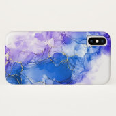 Coques Case-Mate iPhone Parties scintillant de luxe en marbre bleu argent (Dos (Horizontal))