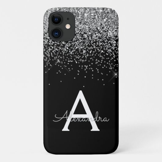 Coques Case-Mate iPhone Parties scintillant de luxe noir argent Monogramme (Dos)