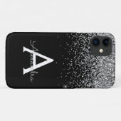 Coques Case-Mate iPhone Parties scintillant de luxe noir argent Monogramme (Dos (Horizontal))