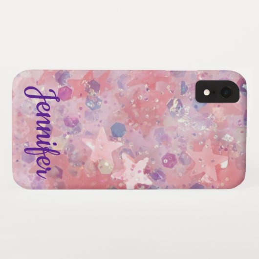 Coques Case-Mate iPhone Parties scintillant des étoiles roses Nom personna (Dos (Horizontal))