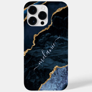 Coque Pour Pour iPhone 14 Pro Max Parties scintillant d'or bleu marine Nom personnal