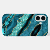 Coques Case-Mate iPhone Parties scintillant d'or bleu turquoise Aqua Marbr (Verso (horizontal))