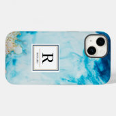 Coques Case-Mate iPhone Parties scintillant d'or d'aquarelle bleue Abstrai (Verso (horizontal))