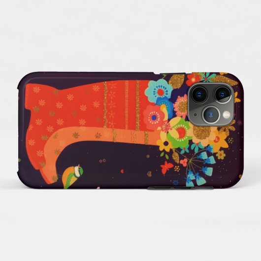 Coques Case-Mate iPhone Parties scintillant d'or Fleurs d'oiseaux de print (Dos (Horizontal))
