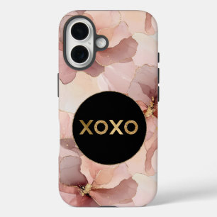Coques iPhone 16 Parties scintillant d'or floral rose noir Cercle n