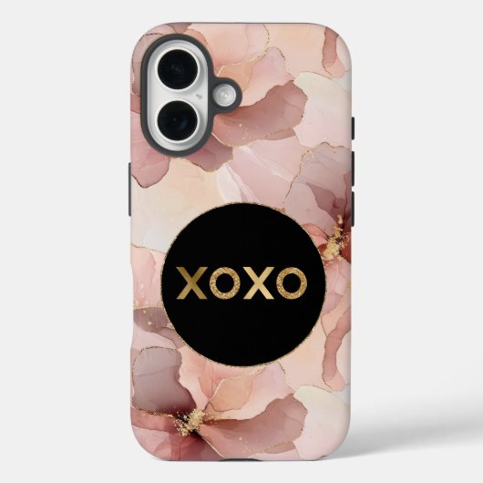 Coques Case-Mate iPhone Parties scintillant d'or floral rose noir Cercle n (Verso)
