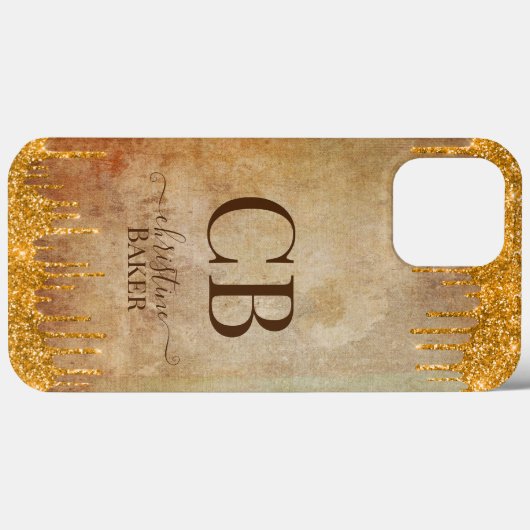 Coques Case-Mate iPhone Parties scintillant d'or gouttes avec touche rusti (Verso (horizontal))