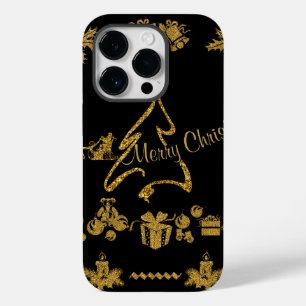 Coque Pour iPhone 14 Pro Parties scintillant d'or Joyeux Noël, Père Noël