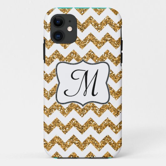 Coques Case-Mate iPhone Parties scintillant d'or moderne Chevron Monogram (Dos)