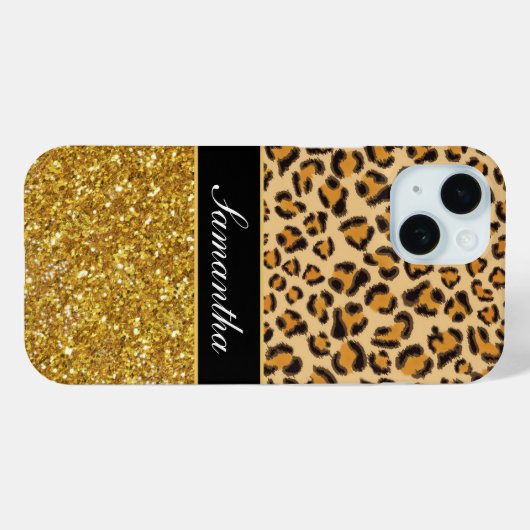 Coques Case-Mate iPhone Parties scintillant d'or motif Leopard (Verso (horizontal))